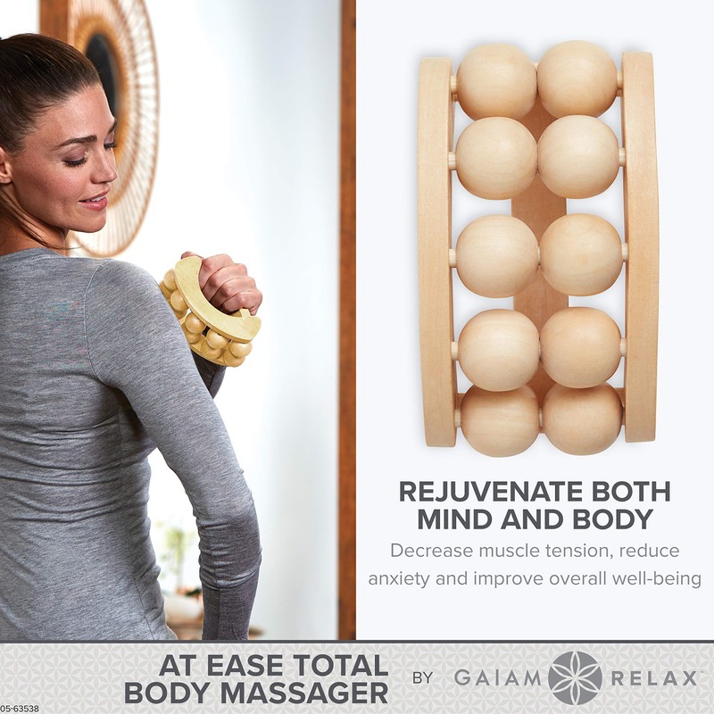 Gaiam Relax Massage Ball Roller - Handheld Wooden Total Body