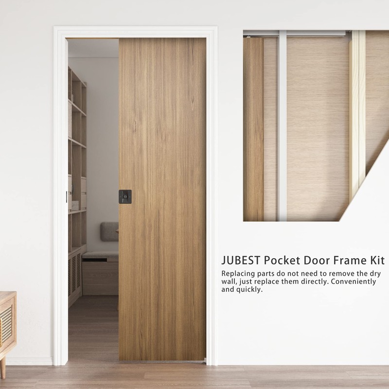 JUBEST 28"x80" Pocket Door Frame Kit with 88LBS Two-Way Soft-Close