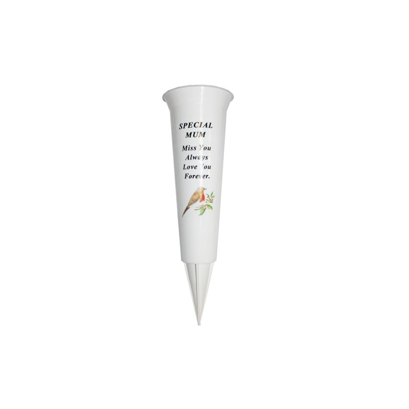 Memorial Grave Flower Pot - 33cm tall Sturdy White Memorial