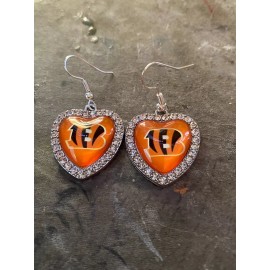 Cincinnati Bengals glass heart dangle earrings