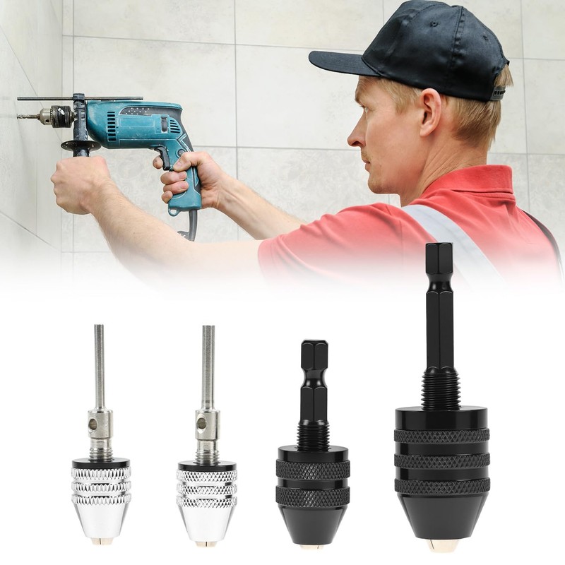 QWORK Keyless Drill Chuck Set, 4 Pieces 1/4, 1/8, 1/16