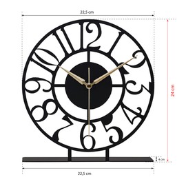 muyika 8.9x9.5 Metal Desk Clock, Black Round Silent Non-Ticking Analog Table Clock, Battery Operated, Decorative Desk and Shelf Clock, Desk Clocks for Living Room Bedroom Kitchen Office School