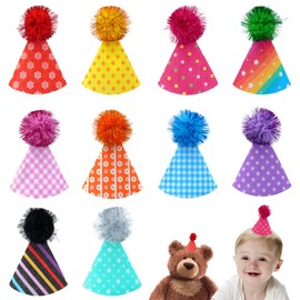 JpGdn 10 Pcs Pack Mini Felt Party Hats for Kids Dolls and Pets With Adjustable Headband Reusable Birthday Hats Children Birthday Supplies Decorations