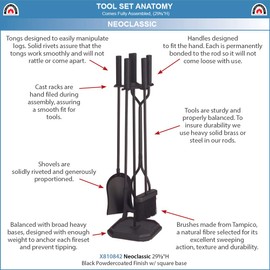 Minuteman International Neoclassic 5-piece Fireplace Tool Set, Black, Square Base