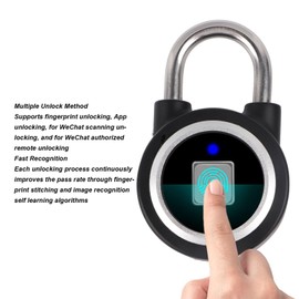 Fingerprint Padlock for Locker Drawer Office Gym, App Control, IP65 Waterproof, Safety Electronic Lock, Muptiple Unlock Method, Fast Recognition (Black)