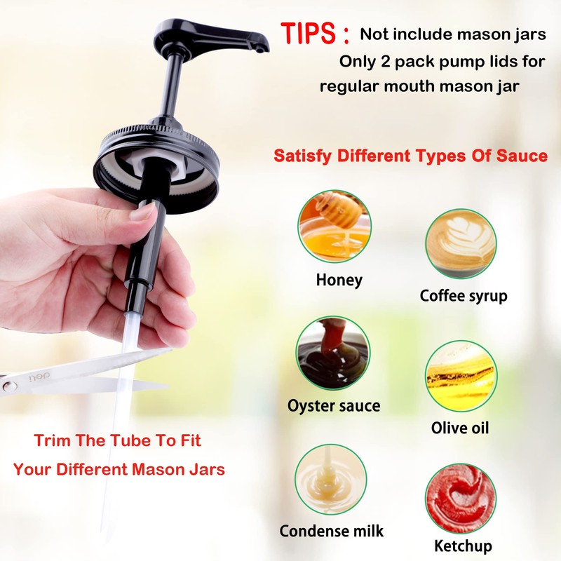 Mason Jar Syrup & Sauce Dispenser Pump Lids for Regular