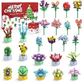 Advent Calendar 2025 Boys 24 Pack Play Vehicles for Kids Christmas Countdown Calendar Ideal Gift for 3 4 5-7 8-12 Boys and Girls  Mini Alloy Car Calendar Safe Durable High-Quality Christmas Gift:_Succulent & Bouquet Building Blocks 
