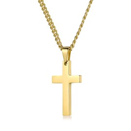 FOSIR Cross Necklace for Men, Gold Stainless Steel Mens Cross Pendant Necklaces, Curb Chain