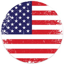 Stickios Round American Flag Decal - Distressed Patriotic Vinyl Bumper Sticker for Cars, Trucks & Vehicle Windows - Made in USA (4.75x4.75 inches)