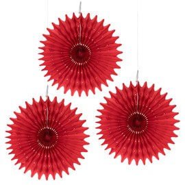 Floral Reef Set of 3-12" RED Paper Tissue Rosettes Fan Medallions Hanging Home Decoration Wedding Party (3 Pack)