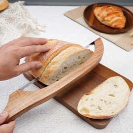 Luzarriba Bread Knife, Bow Bread Knife for Homemade Bread, Sourdough Bread Slicer for Homemade Bread, Sourdough Bread Cutter, Wooden Bread Knife with Cover - Premium Stainless Steel (2, Beech+Metal)