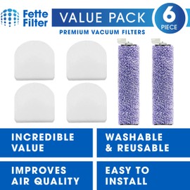 Fette Filter - HydroVac Filter kit Compatible with Shark HydroVac Cordless Pro XL 3-in-1 Vacuum Models WD100, WD101, WD200, WD201, WD201QAQ, WD201QGY -2 Brush and 4 Foam Filters
