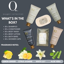 O2 Oxygen Travel Size Shampoo Conditioner Body Wash Lotion & Soap (180 PK, 1.35 oz each), Air Bnb, Guest Bathroom,Hotel,Airbnb Essentials For Hosts Toiletries Bulk Mini Sets Hygiene Kits Paraben Free