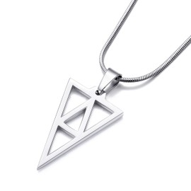 MOO&LEE Geometric Pendant Necklace Stainless Steel Triangle Pendant Necklace for Men and Women 22 Inch Snake Chain, Silver