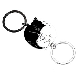 Wisebom 1 Pair Couples Keyrings Matching Couple Keyring Cat Keychain for Couple Cat Puzzle Key Ring Best Friend Keychains Animal Cat Pendant Lovers Keyrings Key Chain for Women Men Valentines Gifts