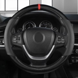 Geartronics For Toyota Car Steering Wheel Cover Carbon Black Leather Anti-slip Accessories