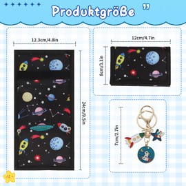 DOINEUFL Children's Neck Pouch with Key Ring, Children's Purse with Neck Strap - Triple Fold Wallet, School Gifts Girls Boys, Birthday Gift for Child, Universe, Casual