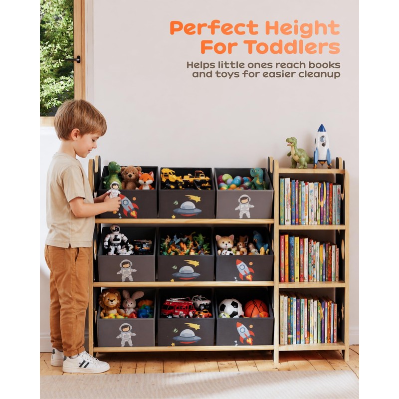 yoopin Toy Storage Organizer with 3 Shelves and 9 Bins,