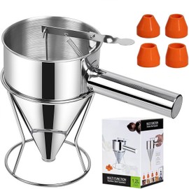 Dispensador de Masa para Hotcakes y Cupcakes - Dispensador con Embudo y Base - Ideal para Repostería, Panqueques o Velas de Cera (Plata, M-600ml)