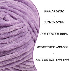 4 Packs Fluffy Chenille Yarn for Crocheting, Chunky Velvet Yarns for Crochet Amigurumi, Baby Yarn for Crocheting Soft Blanket, 349.9yds /14.1 oz Bulky Yarns for Crafts/Hats/Shoes/Socks (4Light Purple)
