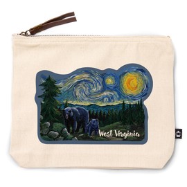 Lantern Press West Virginia, Starry Night, Bear and Cub, 100% Cotton Zipper Pouch, Travel Accessory, Go Bag