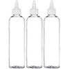 Twist Top Applicator Bottles, 8 OZ Crystal Clear, Squeeze Empty Plastic Bottles, BPA-Free, PET, Refillable, Open/Close Nozzle - Multi Purpose (Pack of 3)