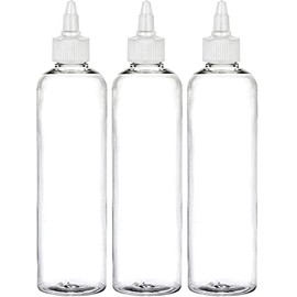 Twist Top Applicator Bottles, 8 OZ Crystal Clear, Squeeze Empty Plastic Bottles, BPA-Free, PET, Refillable, Open/Close Nozzle - Multi Purpose (Pack of 3)