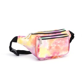 Festival Rave 80S 90S Holographic Pink Yellow Purple Gradient Color Fanny Pack for Women Girls Concert Waist Belt Bum Bags -Pink Yellow Purple Gradient Color