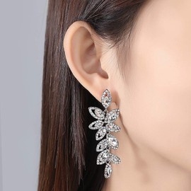 Mecresh Women's Earrings, Long, Popular, Swing, Silver Earrings, Petals, Crystal, Chandelier, Cuff, Alloy, Bridal, Gorgeous, Wedding, Invitations, Parties, Banquets, Case Included, Zinc Silver,