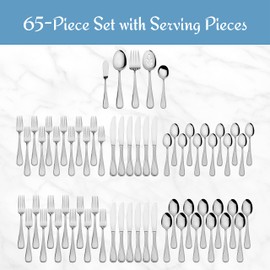 Mikasa Bravo 65-Piece Stainless Steel Flatware Set, 65 Piece, Silver, Service for 12
