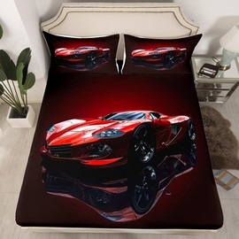 Feelyou - Juego de sábanas bajeras de coche de carreras para niños, niñas, adolescentes, automóviles, deportes extremos, ropa de cama de coche de carreras de velocidad fresca, funda de cama de plumón