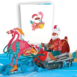 Lovepop® Flamingo Sleigh Ride with Santa Claus, 3D Pop-Up Card for Christmas, Special Christmas Card, Handmade Pop-Up Card, 3D Folding Card, Holiday Greetings for the Festival