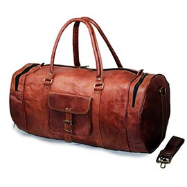 Jaald 18" Large Genuine Leather Travel Luggage Suitcase Bag for Men and Women Fitness Weekend Cabin Carry-on Vintage Waterproof Gift Leather Duffle Gym Bag, Brown, S