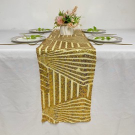 Luchuan Gold Sequin Table Runners , 2 Pieces Glitter 12 x 108 Inches Sequin Table Runners for Banquet Party Decorate (Gold)