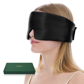 SGMSILK 100% Mulberry Silk Sleep Mask, Large Size Travel Eye Masks for Side Sleepers, Adjustable Sleeping Mask for Women and Men, 100% Blackout Eye Mask for Sleeping Black