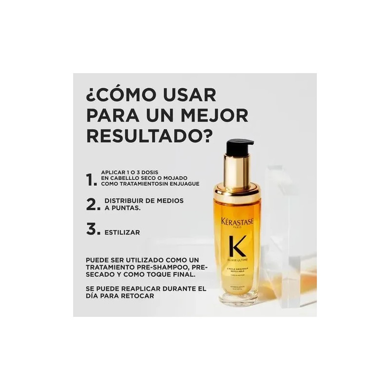 Aceite Capilar Krastase Elixir Ultime LHuile Originale Reutilizable, Cabello Brillante,