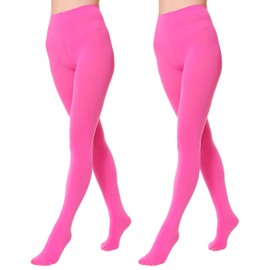 EVERSWE 2 Pairs Pack Women's Opaque Tights (L-XL, Fuchsia)