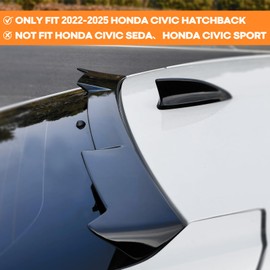 Femibon Rear Roof Spoiler Wing Compatible with Honda Civic 2022 2023 2024 2025 Hatchback Glossy Black,Vehicle Shark Fin Shape Cover,ABS Window Visor Spoiler Wing (2 pcs)