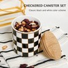 Small Checkered Kitchen Canister Set of 3 with Black Metal