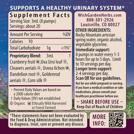 WishGarden Herbs Urinary Strength - Plant-Based Herbal Supplement with Cranberry, Uva Ursi & Usnea Supports Urinary Tract Health and Discomforts, Promotes Lymphatic Function, Microbial Balance, 2oz