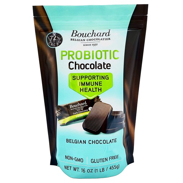 Bouchard Probiotic Belgian Chocolate - Dark 72% Cacao - Supporting Immune Health - 20% Larger Pieces (6g)