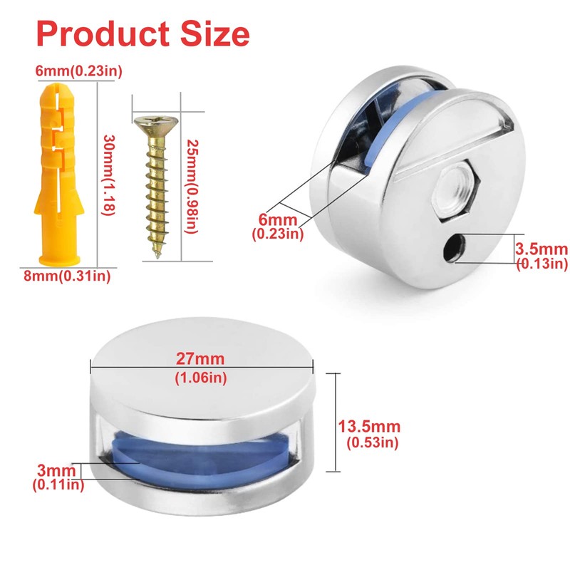 [4 Pieces] Adjustable Rimless Rectangle Glass Shelf Holder Heavy Duty
