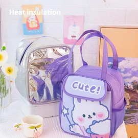 Kawaii Lunch Bag for Girls Lunch Box Insulated Cute Lunch Bags for Women Insulated Lunch Box for Kids (Purple)