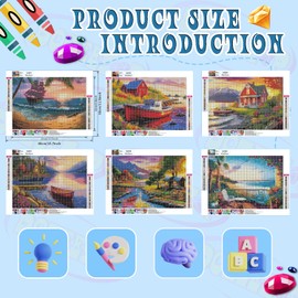 DOZEEZOP 6 Pack 5D Diamond Painting Kits for Adults, Diamond Art Kits for Adults Beginners of All Ages, Round Full Drill Arts and Crafts Gems Home Wall Decor 12x16 Inches Landscapes