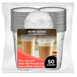 50-Pack Clear 16 oz Cups with Sip-Through Lids – Extra-Wide Opening, 4in PET Plastic Cups & Lids Set – Durable, Spill-Resistant, Ideal for Iced Coffee, Smoothies, Bubble Tea, Cold Drinks