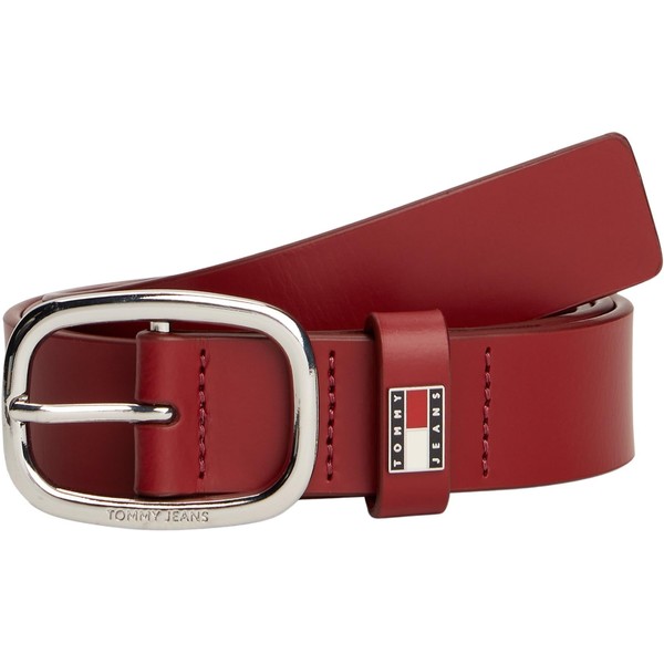 Tommy Jeans Women's Oval Leather Belt, Red (Rustic Cherry)