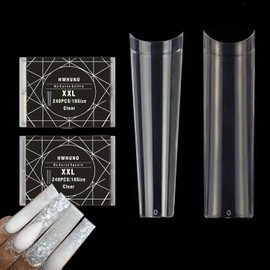 HWHUNO NO C Curve XXL Square&Coffin Nail Tips Clear Set,240PCS Coffin Nails Tips with 240PCS Square XL Nail Tips for Acrylic Nails Half Cover Straight Ballerina Nail Extension Tips for Nail Salon