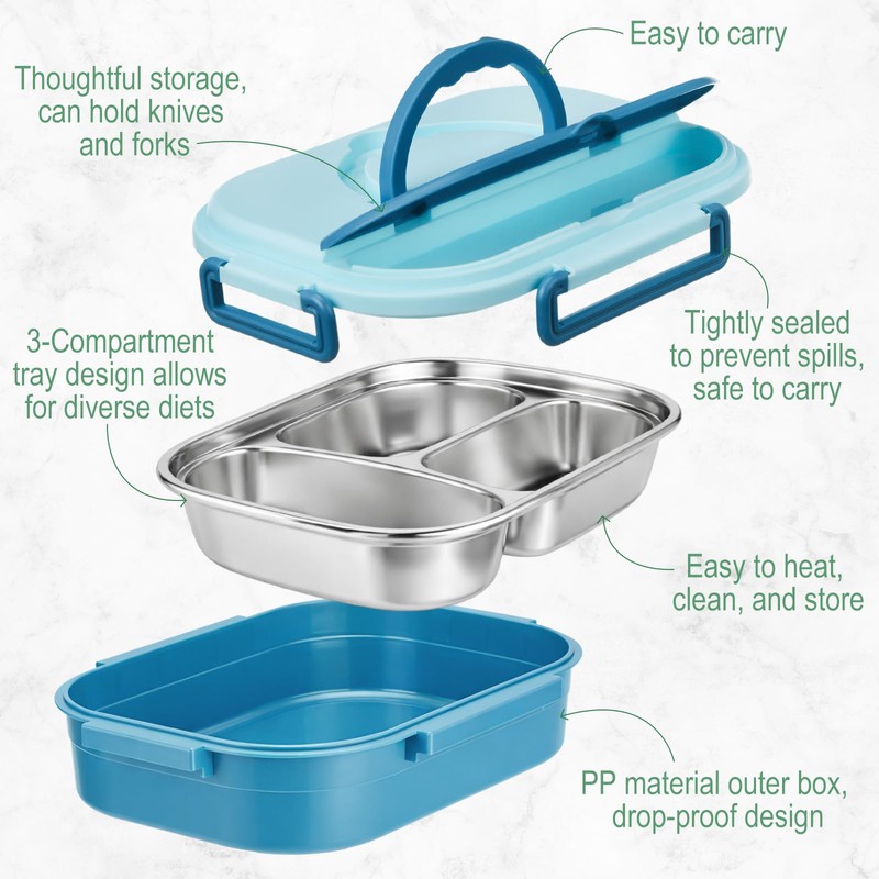 FoldTier 3 Pack Stainless Steel Lunch Boxes Includes 3 Lidded