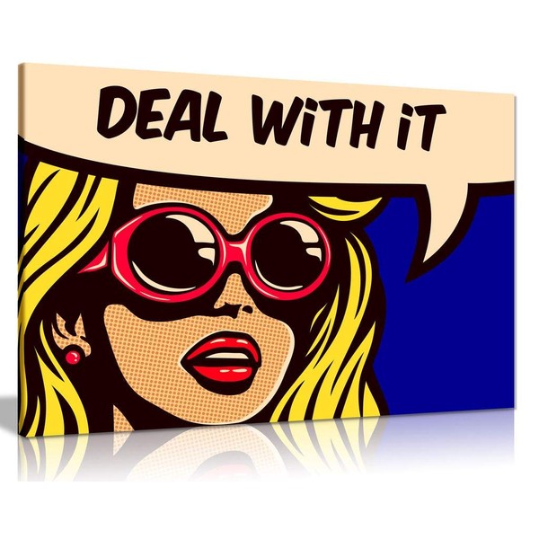 Modern Pop Art Girl Deal With It Canvas Wall Art Picture Print For Home Decor (36x24)