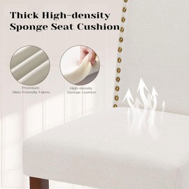 Kitchen Chairs Set of 2 Modern Upholstered Fabric Seat with Nailhead Trim and Ergonomic Lumbar Support for Living Room and Rustic Farmhouse Dining Area, Beige